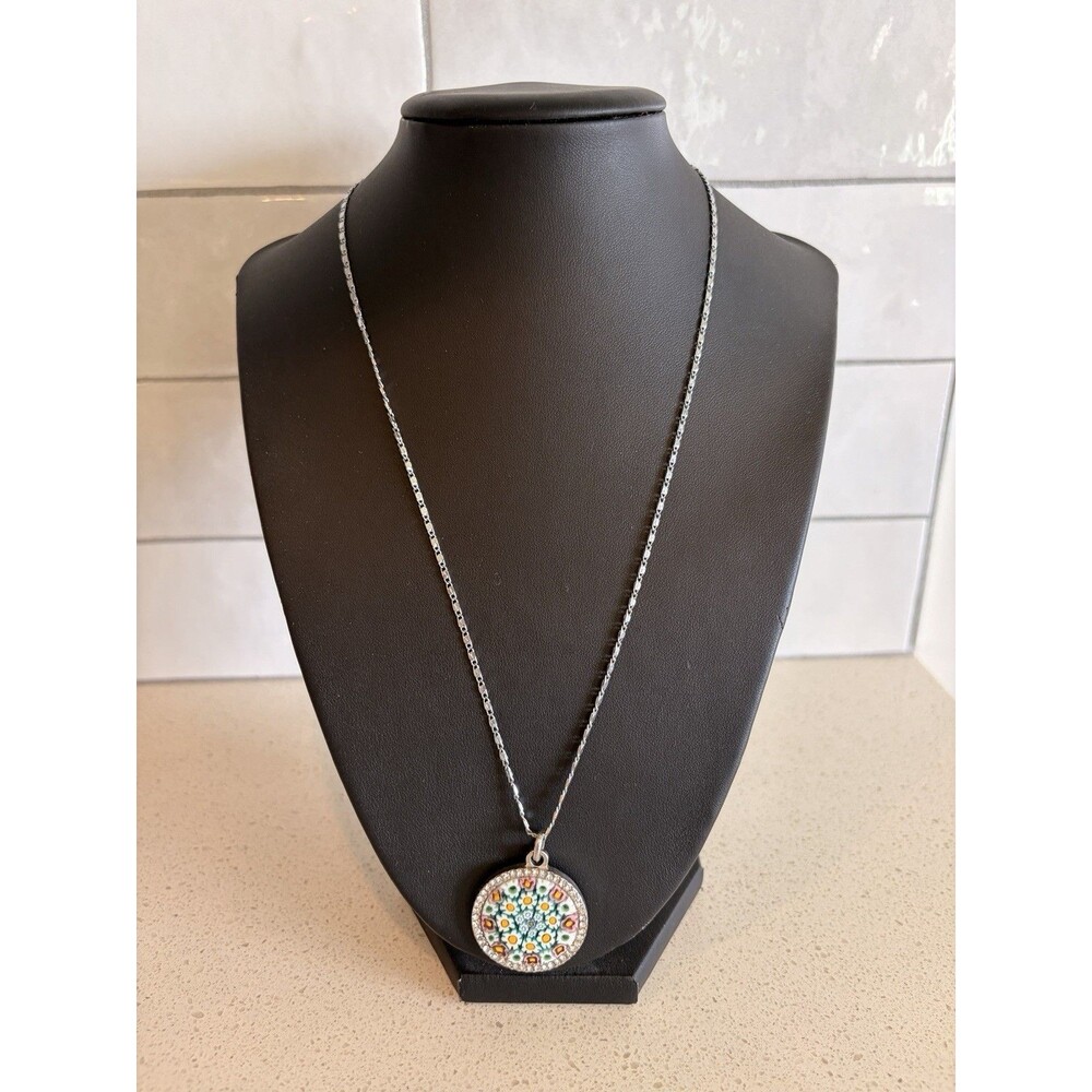 Murano Floral Millefiori Glass Pendant 925 Sterling Silver Necklace Chain